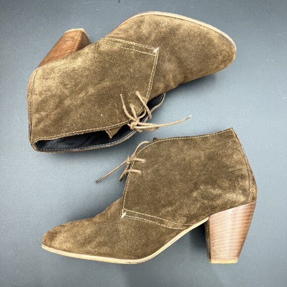 MADEWELL 1937 Lace Up Womens 7.5 Suede Heels Booties Shoes Brown Italy - Picture 3 of 16